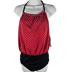 Penbrooke One-PIece Swimsuit Red/Black/White Polka Dots, Minnie NWT Women's S